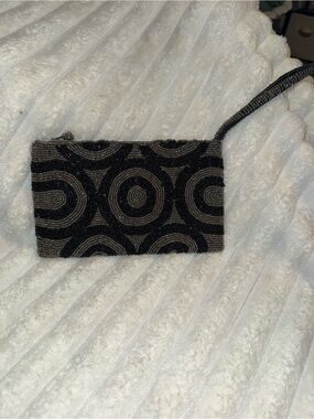 Vintage Beaded Black & Silver Wristlet Clutch
